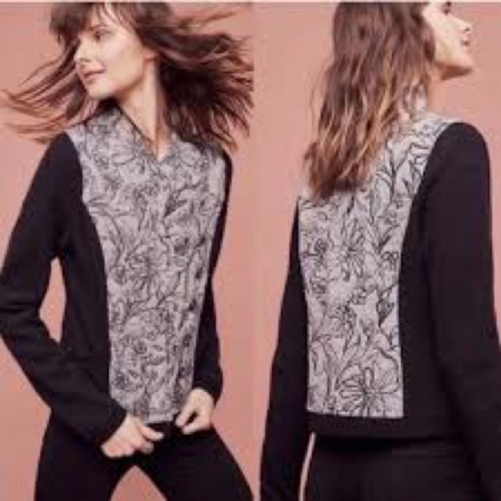 Anthropologie Knotted &‎ Knitted Black Burke Floral Bomber Jacket Small